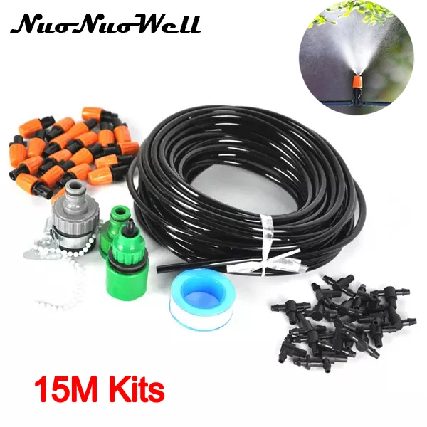 

Micro Spray Drip Irrigation DIY Auto Hose Kit 20 Atomizing Nozzle Plant Self Watering 15m