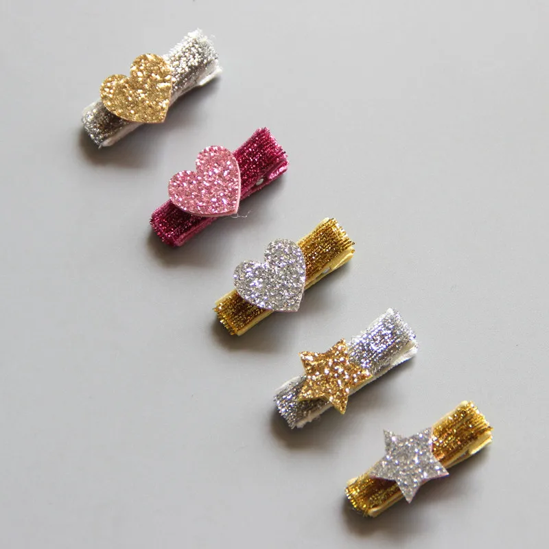 Boutique 40pcs Fashion Cute Glitter Star Hairpins Solid Kawaii Heart Girls Hair Clips Headwear Accessories Pink Gold Silver