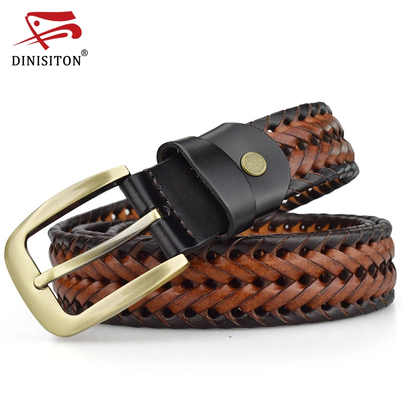 DINISITON – ceinture tressée pour hommes, en cuir véritable de vache, de luxe, tricotée à la main, de styliste, pour Jeans