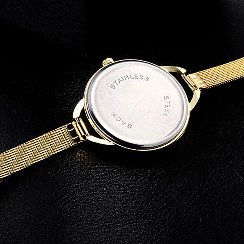 2021 Luxury Golden Women Dress Wrist Watches Brand Womage Ladies Ultra Slim Stainless Steele Mesh Mini Bracelet Quartz Watch