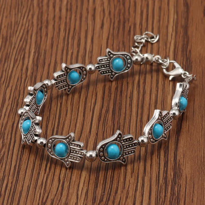 Tenande 2-farbige Vintage-Natursteinperlen, Hamsa-Hand, böser Blick, Armbänder und Armreifen für Frauen, Schmuck, Bohemian-Maxi-Bijoux – Detail 39