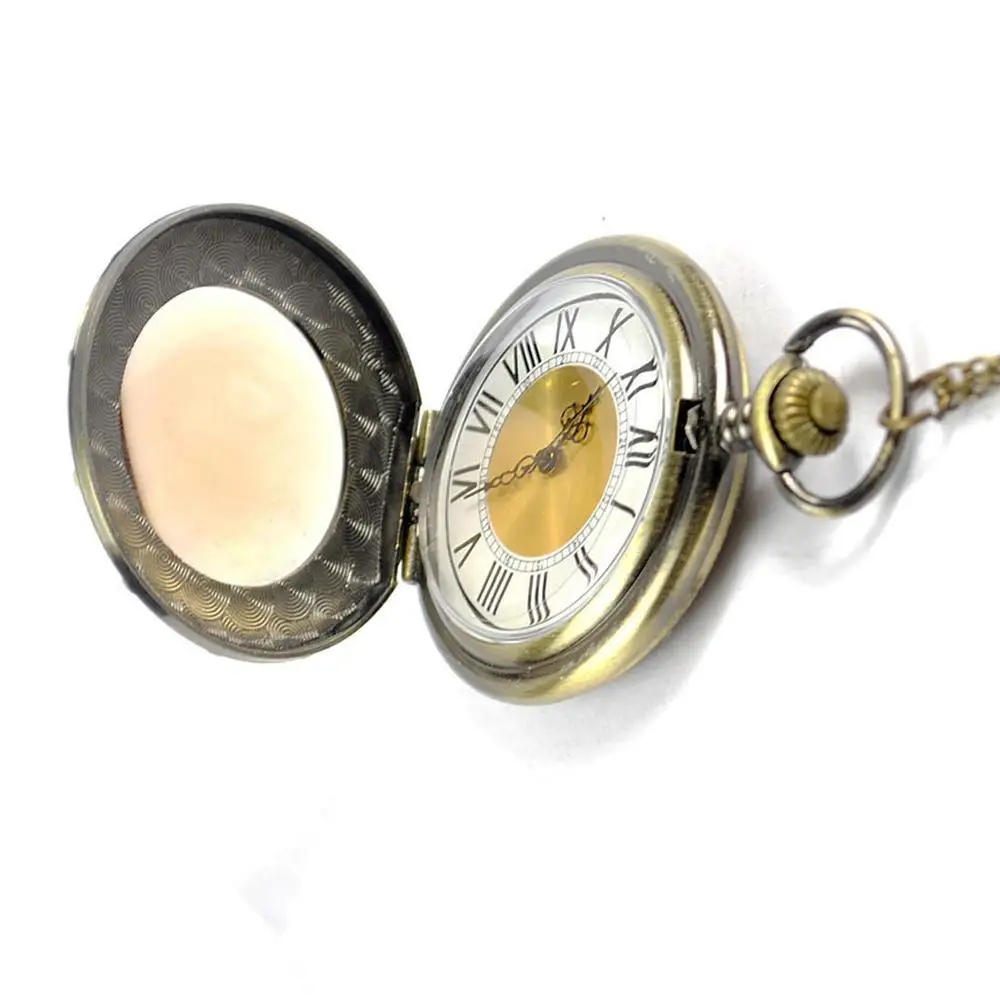 8019 Roman Digitale Taschenuhr Kleine Bronzed Kristall Transparent Kompass Taschenuhr Mit Lange Halskette Geschenk