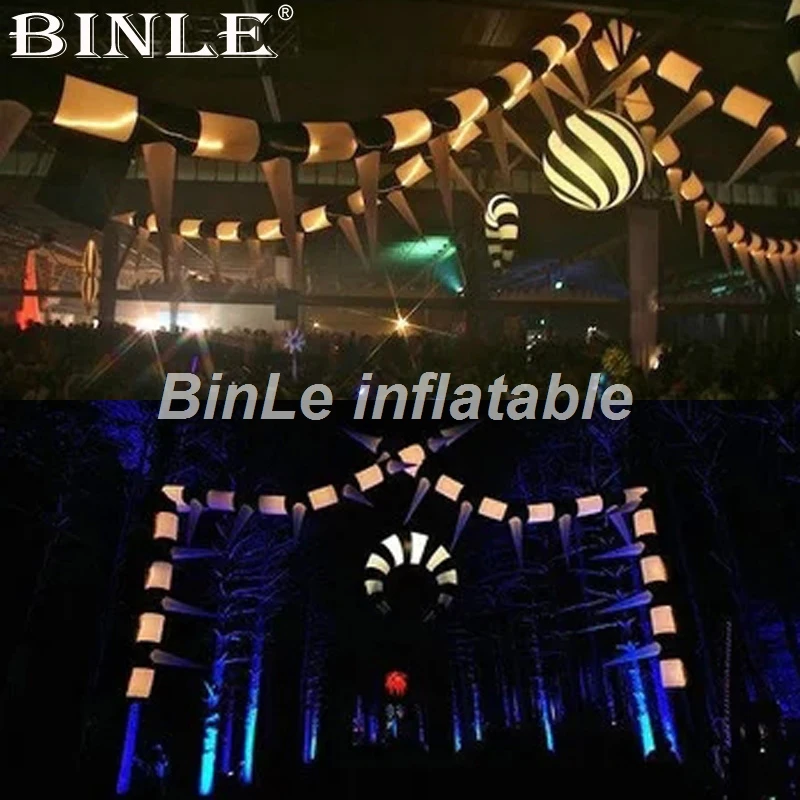 

Hanging decorative black and white inflatable long pipe with changeable LED lighting for event party decoration