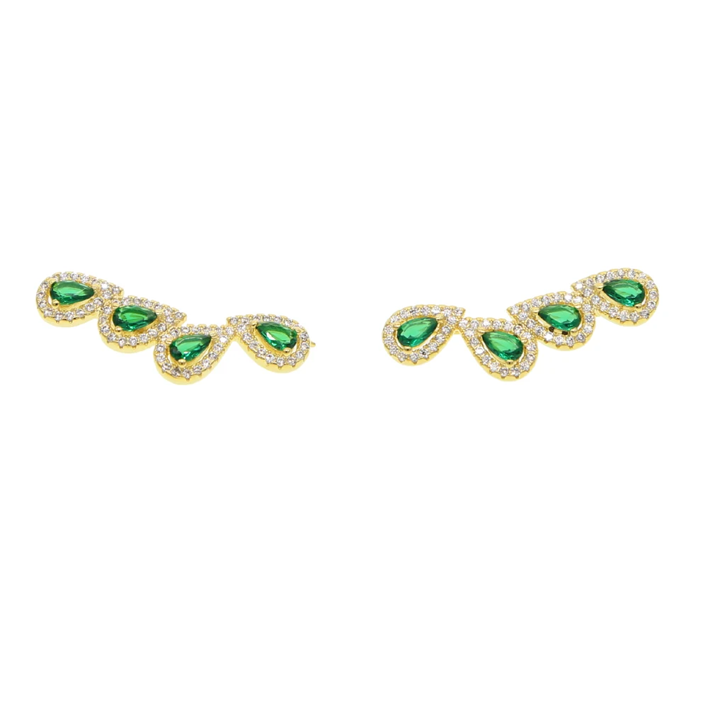 Bling AAA Green Cz Stone Long Ear Climber Stud Earring For Women Romantic Wedding Gift Fashion Teardrop Cubic Zirconia Jewelry