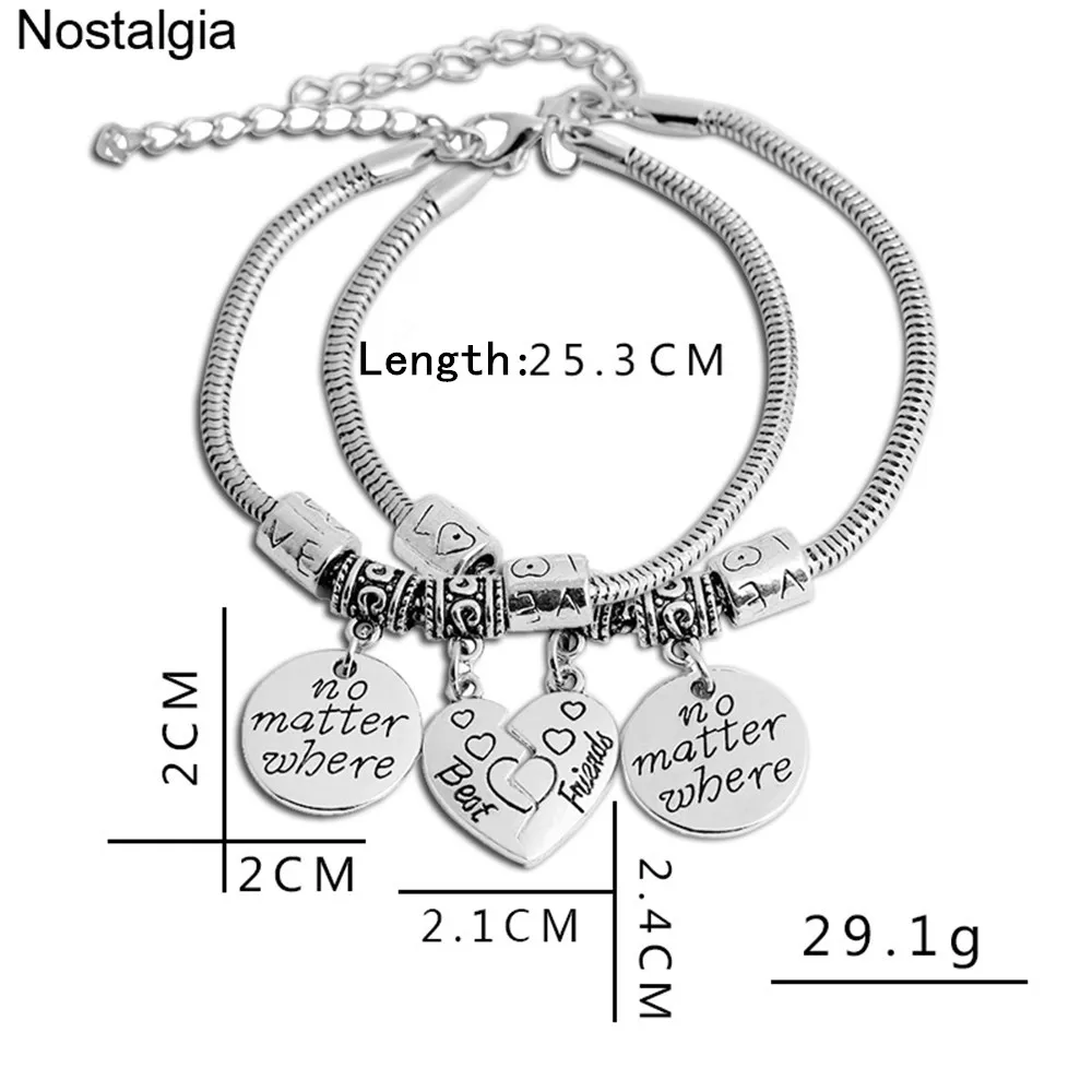 Nostalgia One Pair Broken Heart Charms No Matter Where Best Friends Friendship Bracelets Bestfriend Gifts