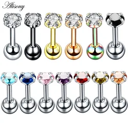 Alisouy 2pcs 4mm Round Crystal Zircon Tragus Piercing Ear Cartilage Earrings 316L Surgical Steel Body Jewelry Helix Piercing
