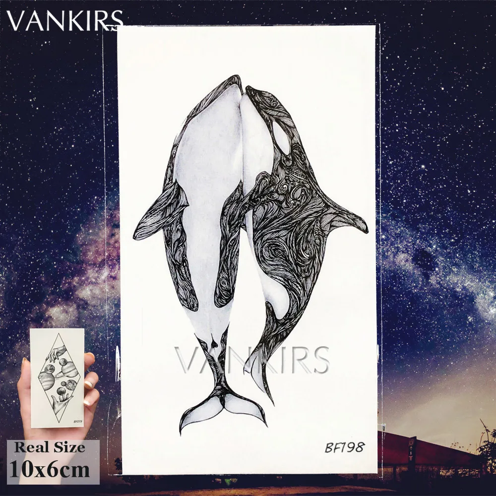 Cute 3D Black Whale Dolphin Water Tranfer Fake Wrist Tattoos Stickers Boys Girls Women Tattoo Temporary Ocean Custom Art Tatoos