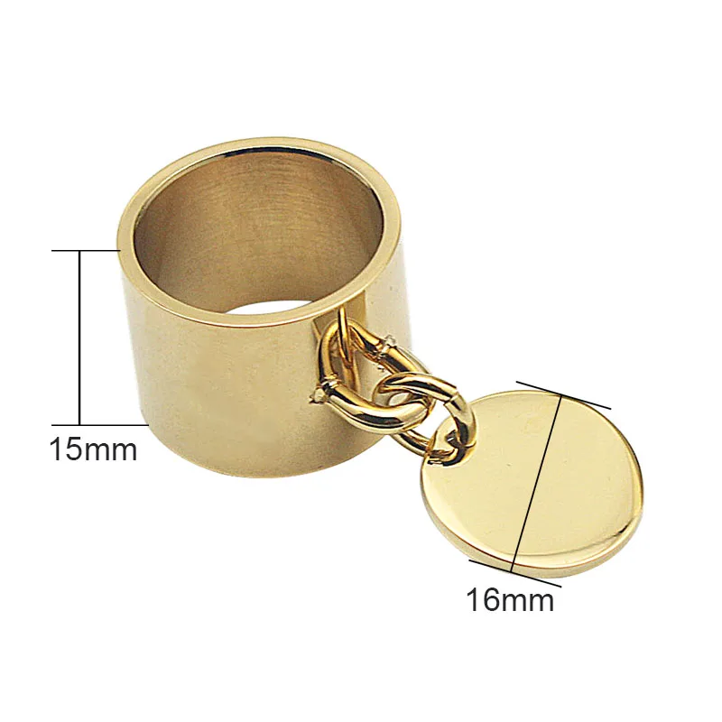 New Gold Color Party Rings for Women Wedding Rings Stainless Steel Pendant Tag Charm Rings Bagues Bijoux Laser engrave Logo