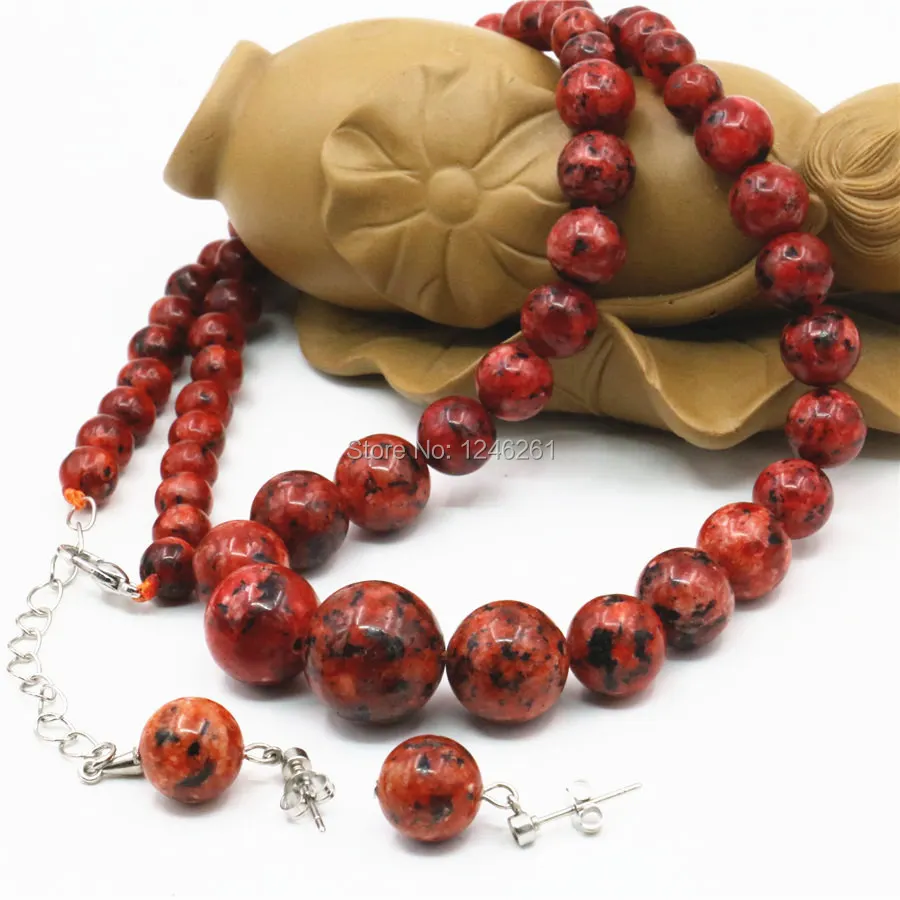 6-14mm Accessories Red Epidote Beads Lucky Stones Tower Necklace Chain Earbob Earrings Sets Women Gifts Jewelry Natural Stone