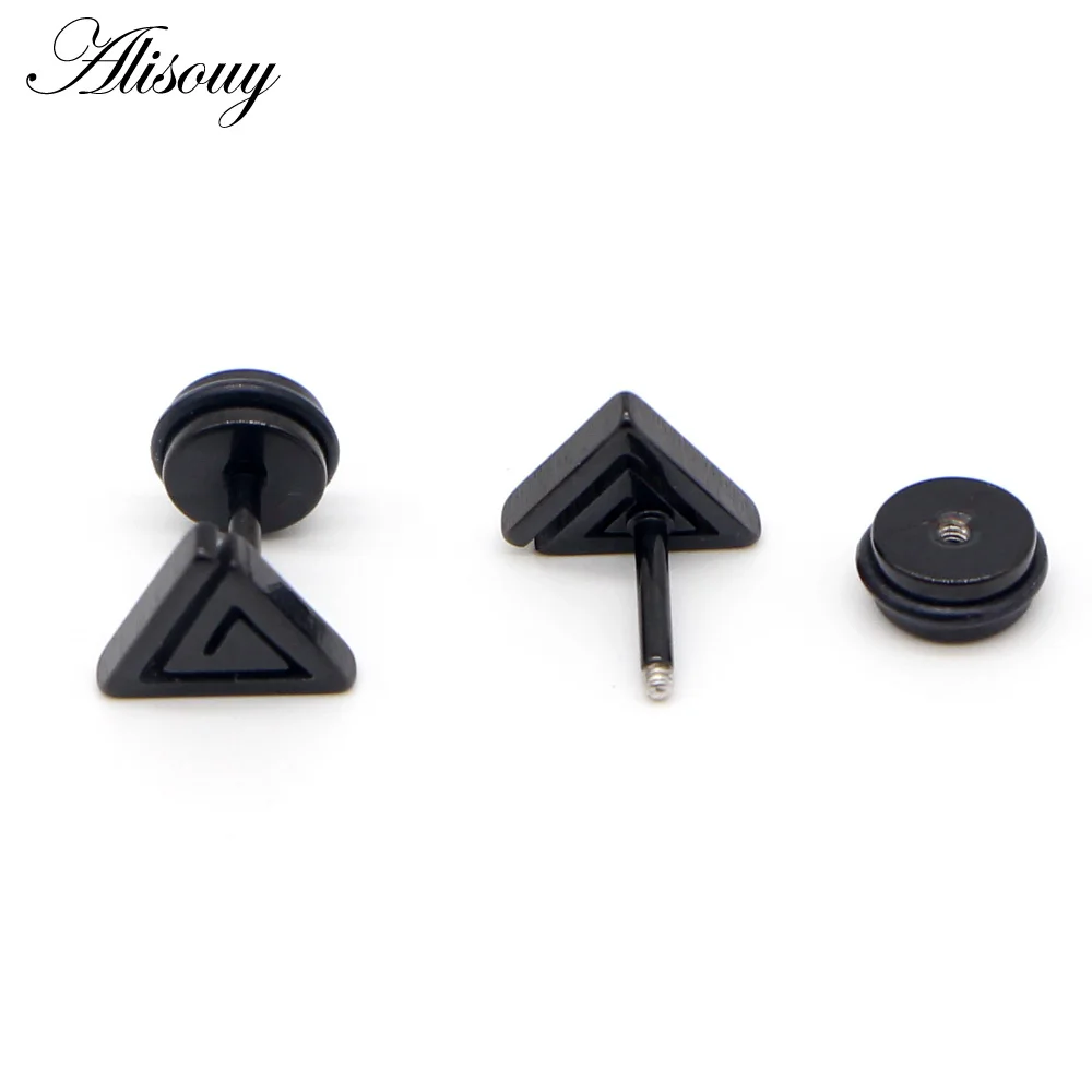 Alisouy 2pcs Casual Stainless Steel Triangle Design Stud Earrings Black Gold Color Man Fashion Jewelry Male Earrings