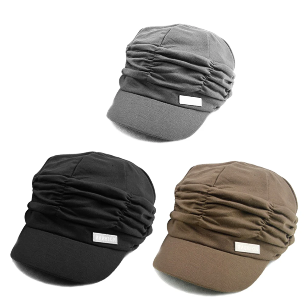 2019 Hot Korean Solid Hat Women Autumn Winter Knited Hat Pleated Newsboy Cap Warm Outdoors Visor Skull Brown Cotton Casual