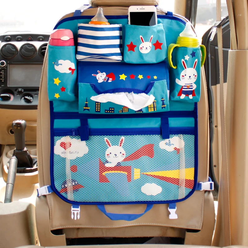 Cute Cartoon Lion Car Organizer Seat Back Storage Bag Hanging Stowing Tidying Baby Kids Travel Universal Auto Multi-pocket Bag