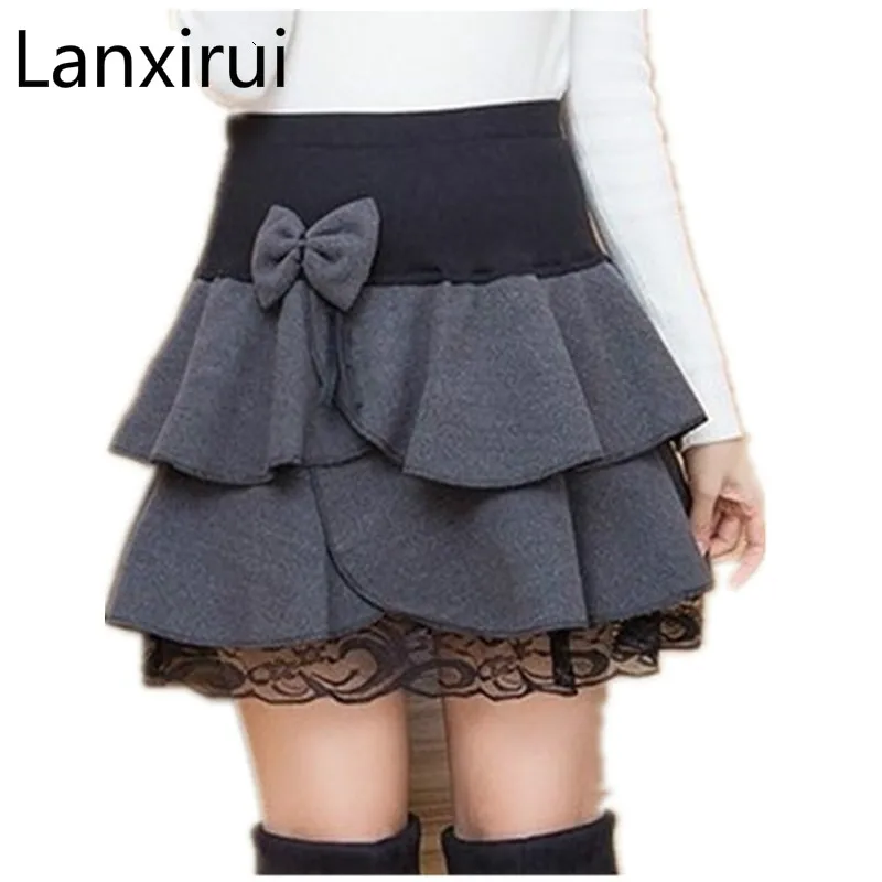 

Skirts new autumn and winter women woolen bow flounced skirts short skirt bust