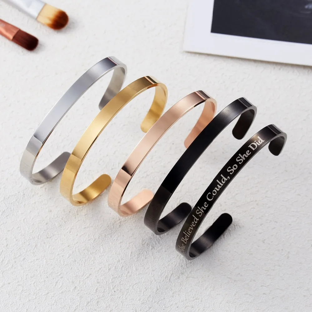 1PC Personalized Engraved Custom Name Stainless Steel Bracelet Jewelry Name Words Letters Custom Bracelet & Bangle For Women men