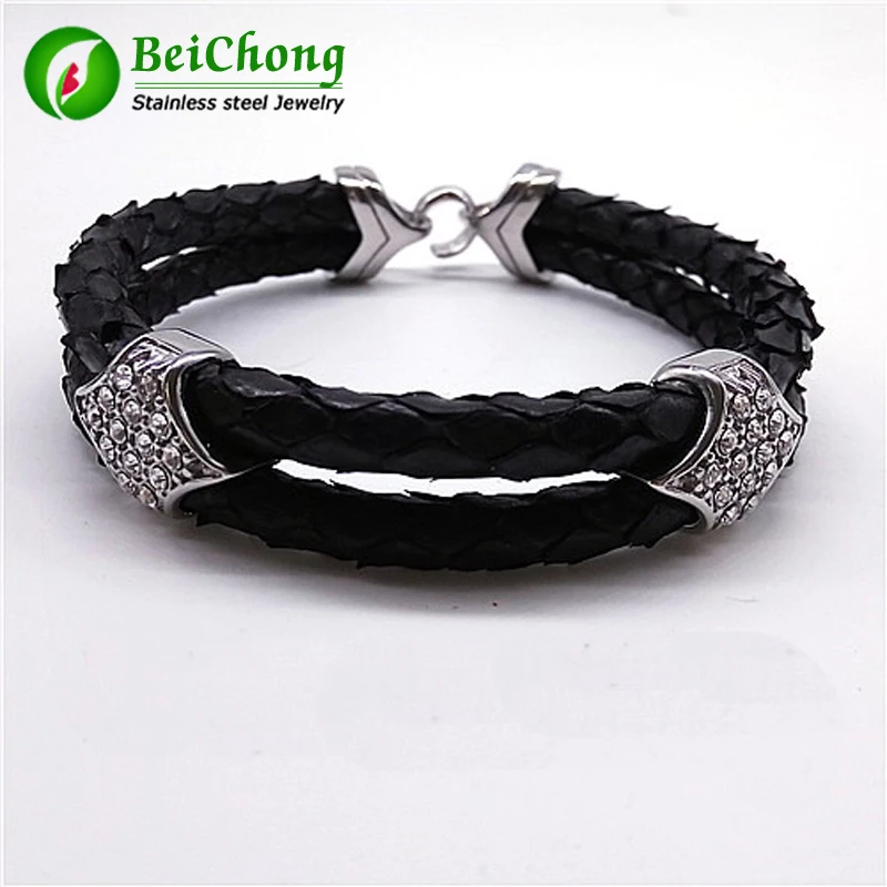 10PCS BC Real 316l Stainless Steel Clasp/Accessories For Men Python Skin Leather Bracelets Real Python Bracelet With Cub