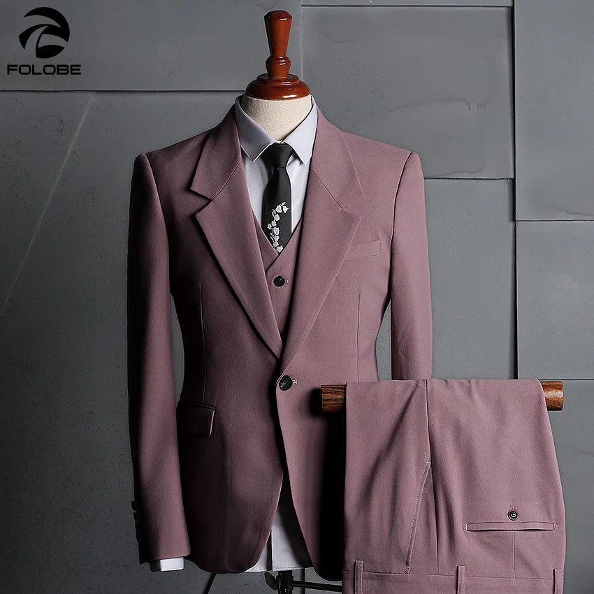 FOLOBE Custom Made Men Business Slim Suits Sets Wedding Dress 3 pieces Suit Blazers Coat Trousers Waistcoat (Jacket+Pant+Vest)