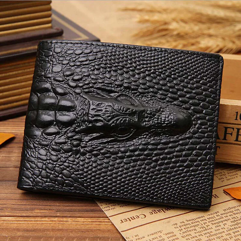 New Fashion Alligator Pattern Men's Genuine leather Wallets Card Holder For Man Solid Short Purse For Male 2 Colors