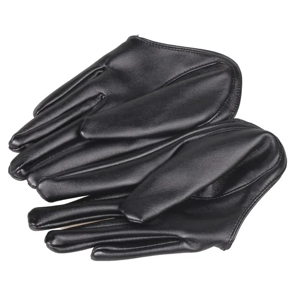 Guantes ajustados de media palma para mujer, cuero de imitación, cinco dedos, negro, moda caliente