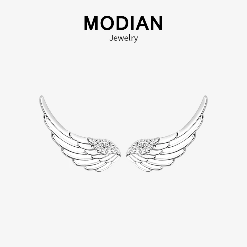 Modianจริง 100% 925 เงินสเตอร์ลิงปีกClear Zirconต่างหูแฟชั่นผู้หญิงเสน่ห์Tinyเงินสเตอร์ลิงเครื่องประดับ
