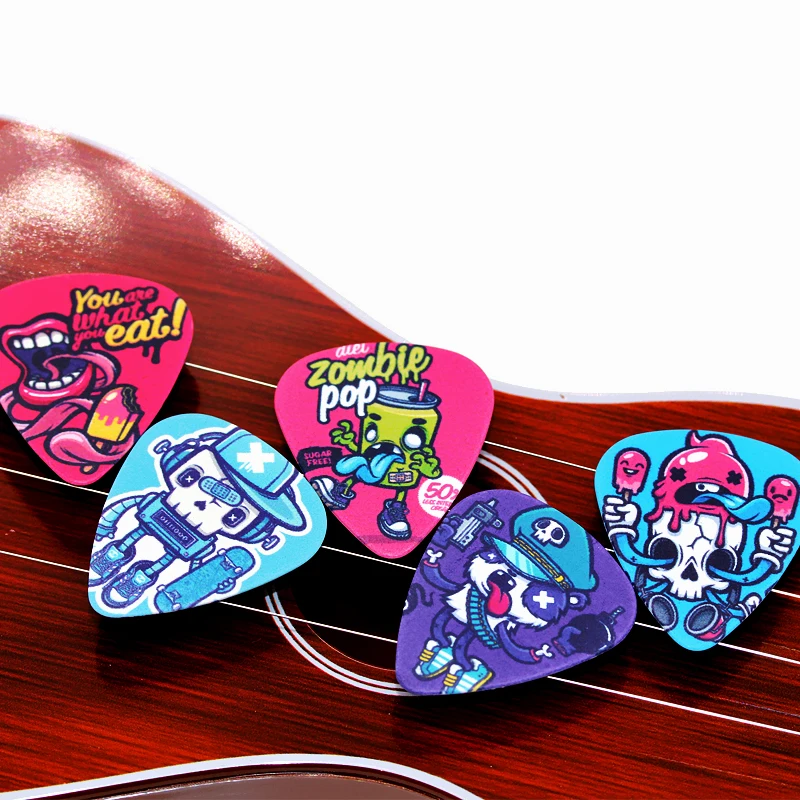 SOACH 10PCS 0.46/0.71/1.0mm high quality guitar picks two side pick Graffiti skeleton picks earrings picks guitar Accessories