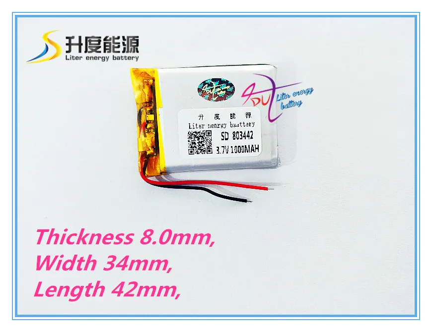 SD الساخن بيع 3.7 v صغيرة حجم يبو بطارية 803442 1000 mAh ليثيوم بوليمر بطارية