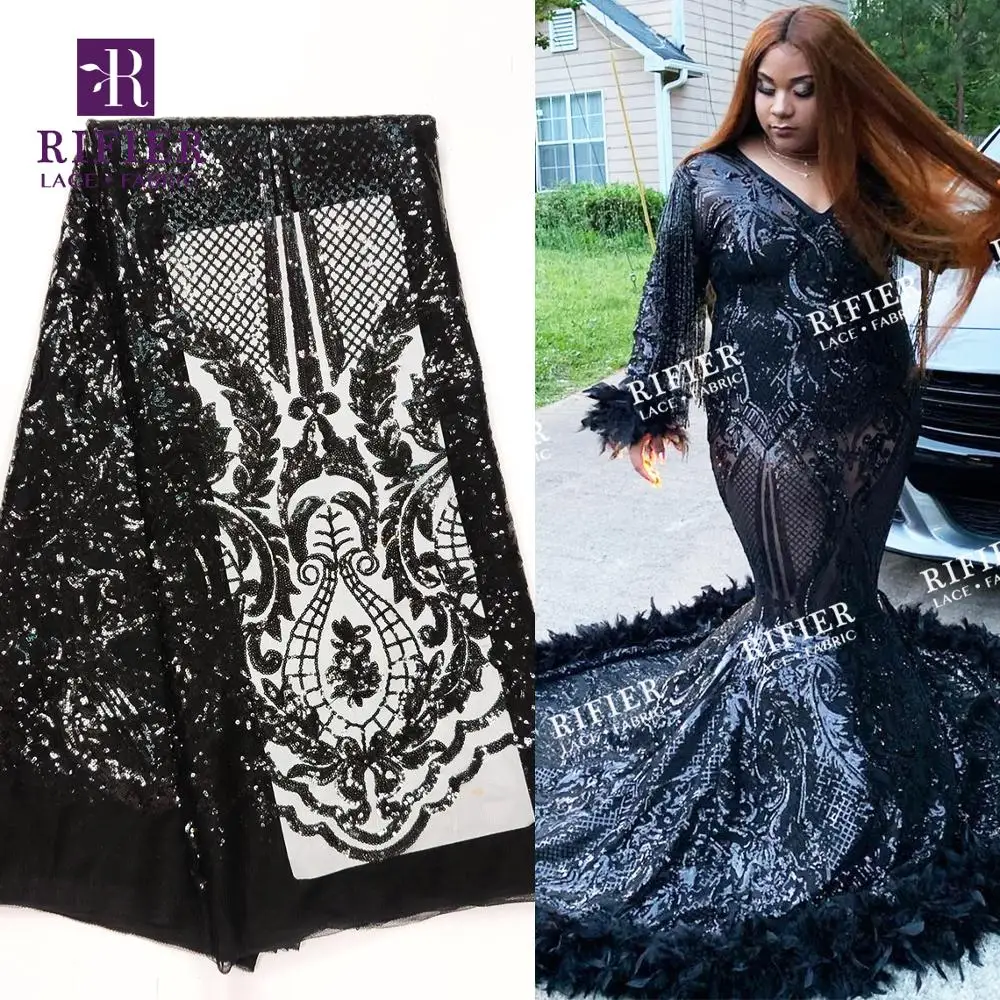 

Black Sequins Net Lace Fabrics Classical Design 2019 Latest Style African Prom Dress Laces Wedding Material For Noble Lady Lace