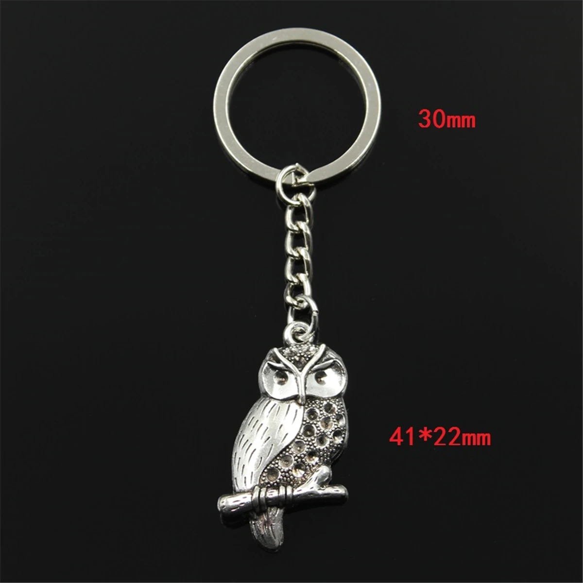 새로운 패션 남자 30mm 키 체인 DIY 금속 홀더 체인 빈티지 올빼미 41x22mm 실버 컬러 펜던트 선물