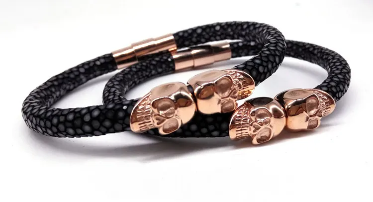 Northskull Stingray Leather Skull Bracelet Twin Bangles for Man Women Jewelry Gift