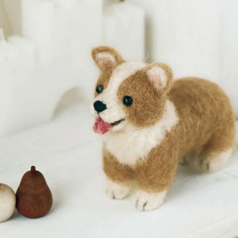 Non-Finished Felt Kit Cartoon Cute Lovely Dog Wool Needle Felting Toy Doll Wool Felt Poked Needle Kit DIY Package Non-Finished