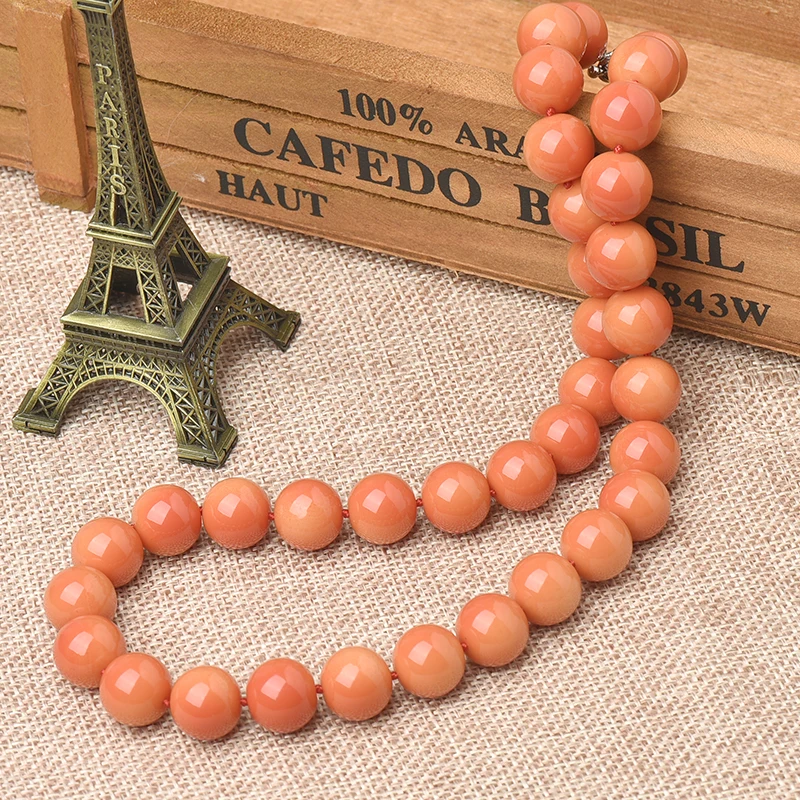 12 MM Full and  Bright  vivid  orange beads Synthesis orange coral  Necklace The best Christmas gift for Family