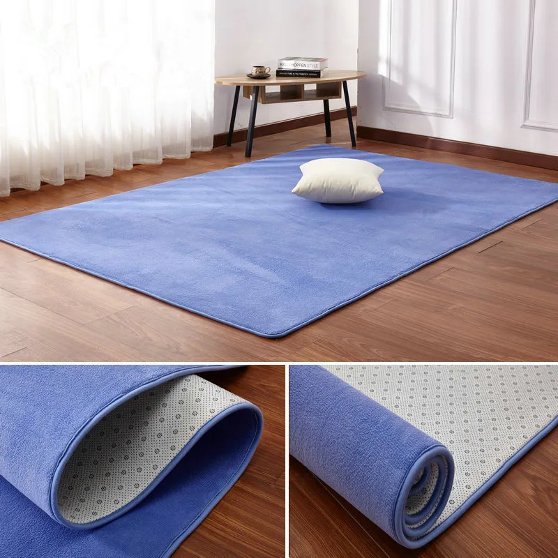 Solid color thick coral fleece carpet living room coffee table blanket bedroom bedside rectangular window rug Tatami yoga mat