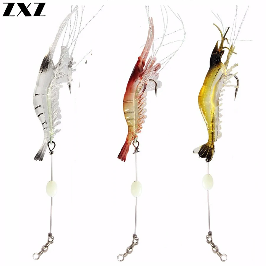 

100pcs Artificial Luminous Fishing Lure with Glow Hook Soft Lure Shrimp Swivels Wobblers for Trolling Night Fishing Pesca 9cm/6g