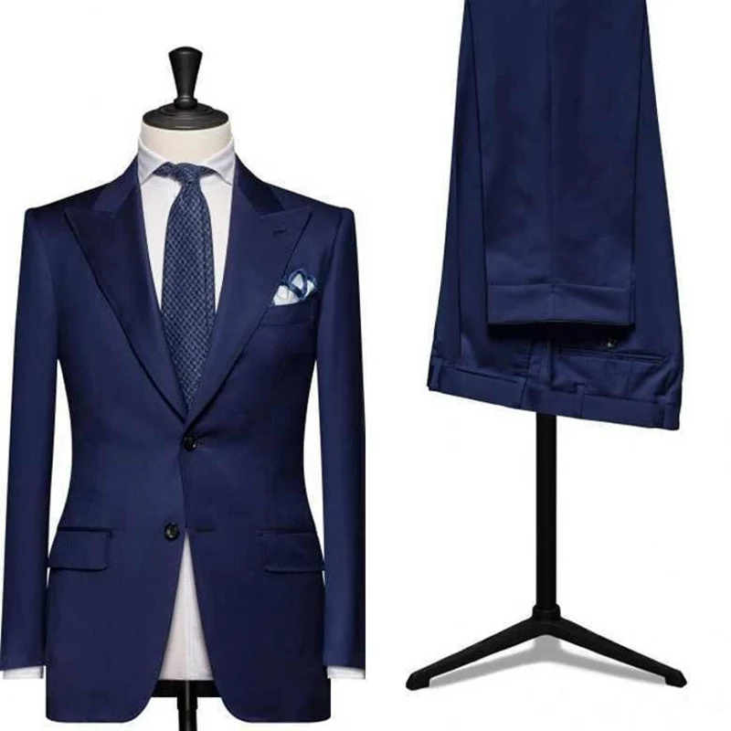 

Navy Blue Business Formal Men Suits Peaked Lapel Single Breasted Groom Tuxedos for Wedding Two Piece Jacket Pants