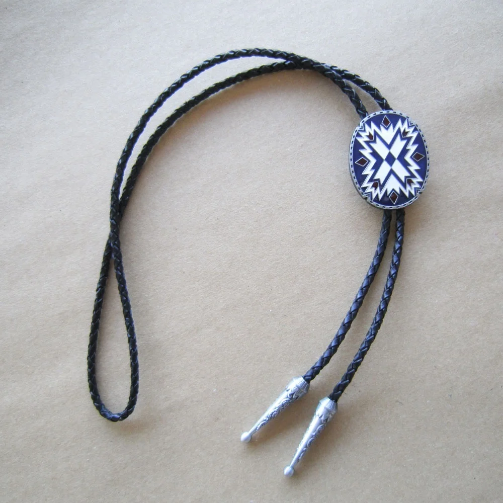 American Southwest Pattern Totem Oval Bolo Tie Neck Tie Leather Necklace also Stock in US