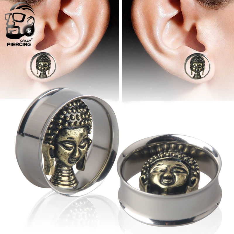 Buddah Face 316L Steel Ear Guage  Ear Plugs and Tunnels Earrings Ear Expander Ear Gauges Plugs Piercing Body Piercing Jewelry