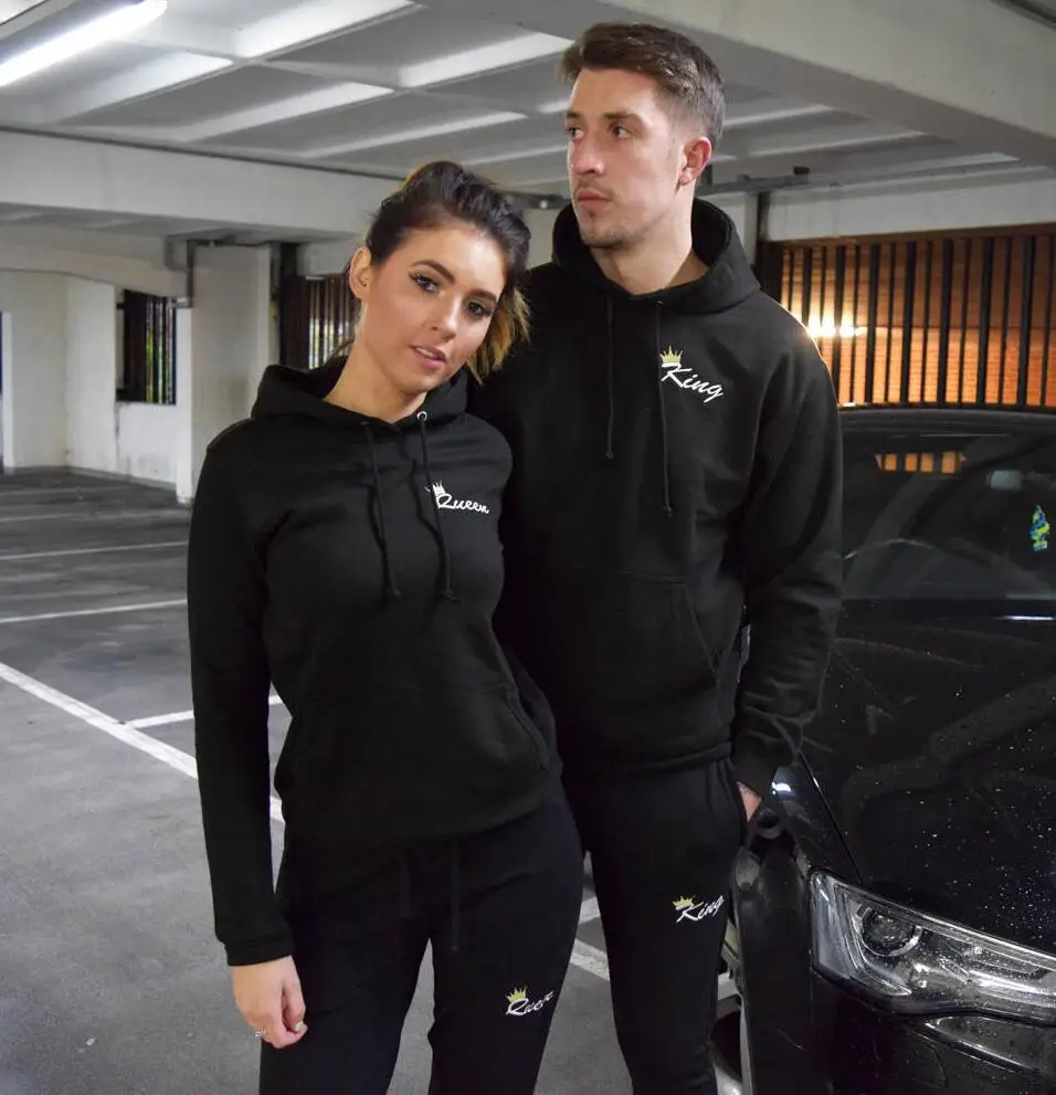 OMSJ New Fashionable Couple Black Matching Outfits Sweatsuit Spring Clothing Lover Christmas Gift Long Sleeve Track Sets Hoodies