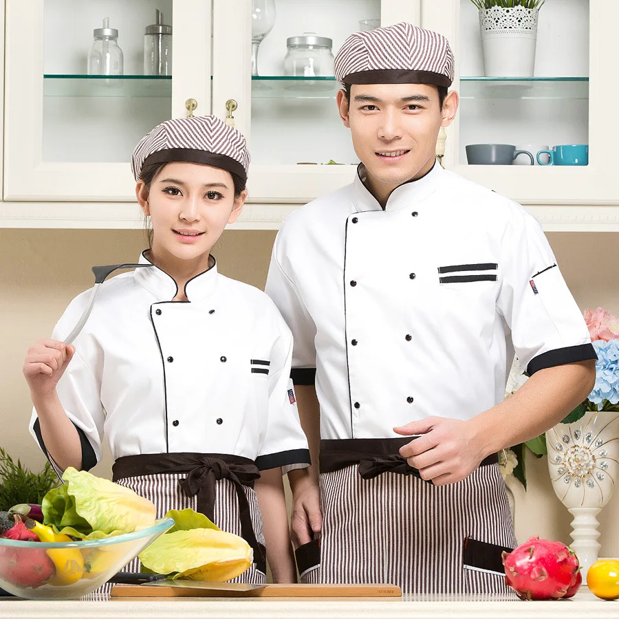 

New Hotel Overalls Summer Clothes Adult Kitchen Clothes Chef Uniform Bakery Chef Dress Short Sleeves Overalls Overalls B-6245