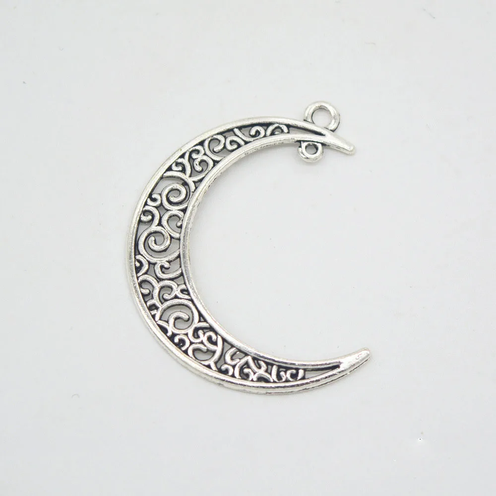 High Quality 20 Pieces/Lot 41mm*30mm Metal Delicate Hollow Out Moon Charm Pendant For Jewelry Making (6 colors)