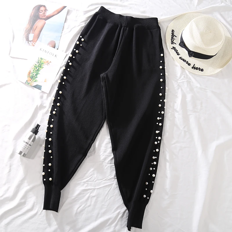 

Ankle length harem pants women spring 2022 new beaded feet casual loose knitted carrot pants