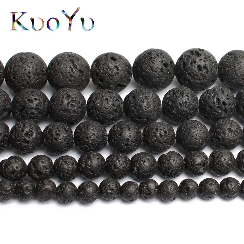 Natural Black Volcanic Lava Stone Beads Round Loose Beads For Jewelry Making15.5\