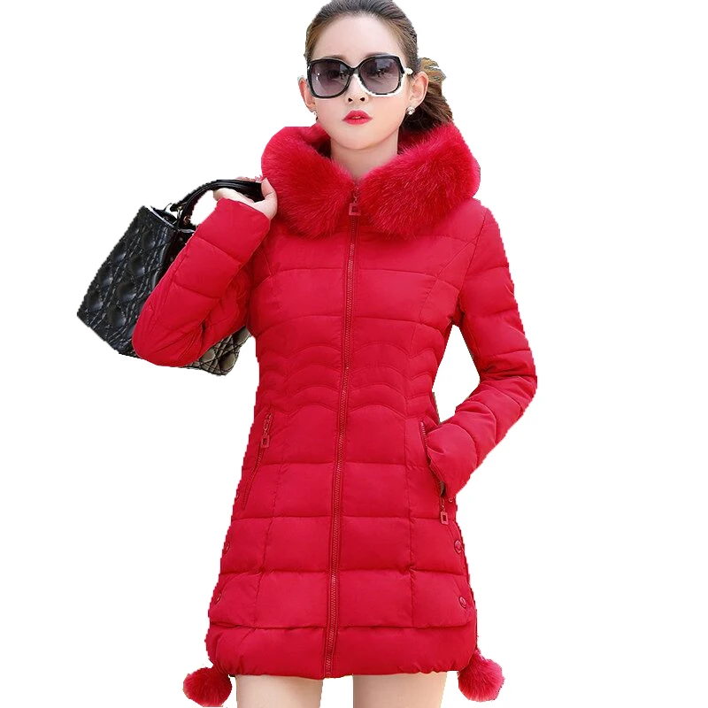 

Winter Korean version Cotton Long section Thickening 2018 New Slim Cotton Jacket Womens Large Fur Collar Personality Fashion W32