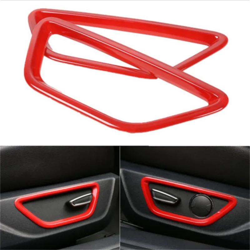 

BBQ@FUKA 2pcs ABS Silver/Red/Blue Chrome Door Seat Adjust Button Cover Trim Ring Frame Fit For Mustang 2015 2016 Car-Styling