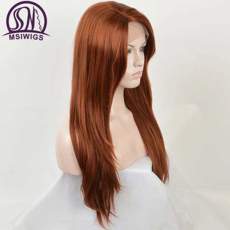 MSIWIGS Synthetic Lace Front Wigs for Women Long Straight Orange Wig with Bangs Heat Resistant Hair