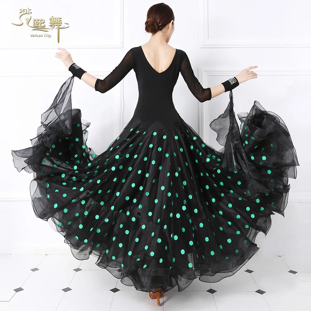 Customized Dancing Dress Lady National Dance Suit Waltz Dance Performance Dresses Waltz Tango Fox Trot Wear Long Sleeve D-0355