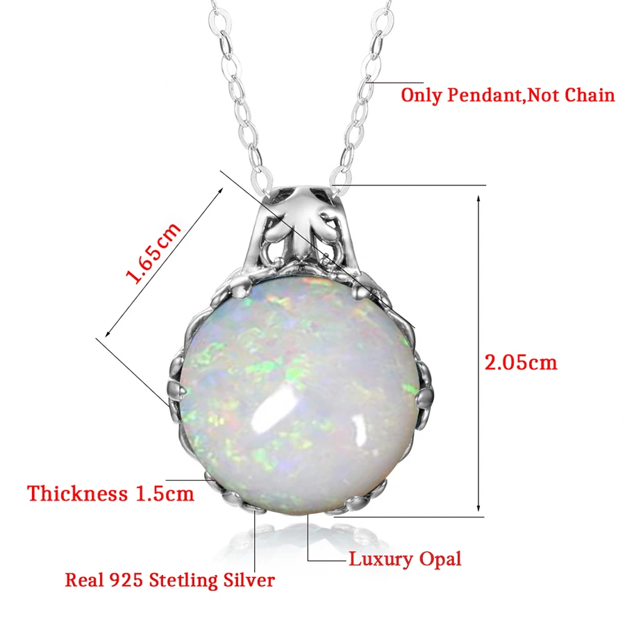 Szjinao Fire White Opal Pendant For Women Real 925 Sterling Silver Flower Gemstone Pendants Vintage Round Handmade Fine Jewelry