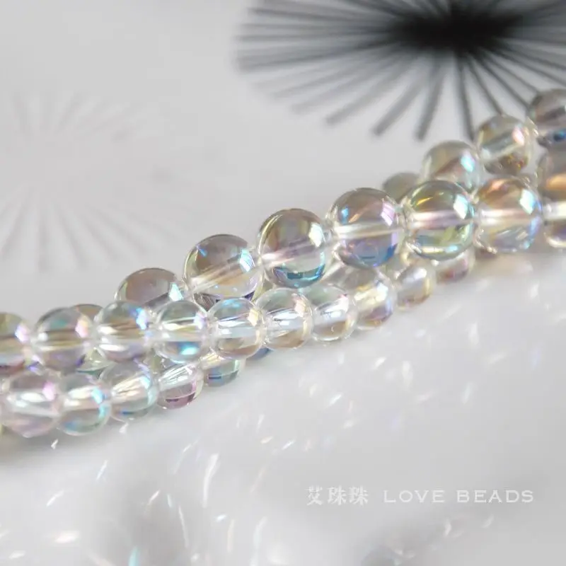 Natural Angel Aqua Aura Clear Quartz 6-12mm Round Loose Beads Jewelry Making DIY For Women