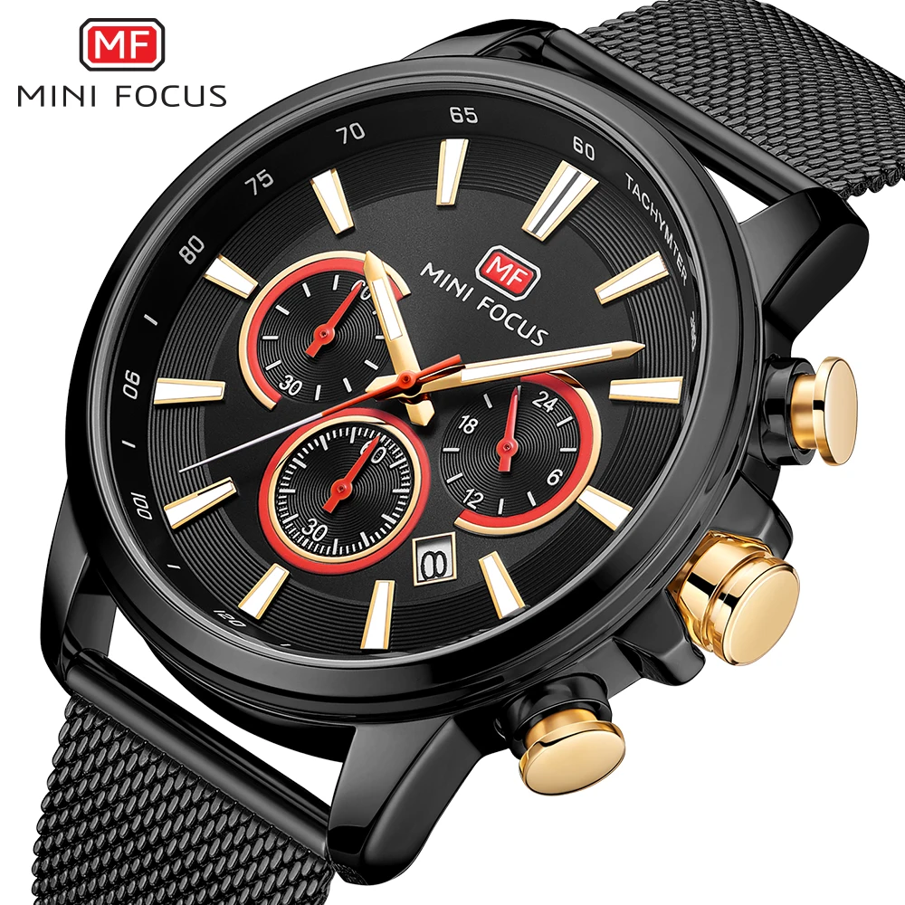 MINI FOCUS Men's Chronograph Wrist Watch Sport Stainless Steel Quartz Analog Watch Man Business Watches Mens Relogio Masculino