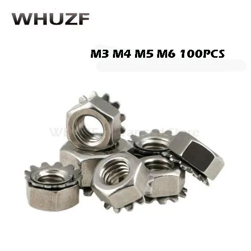 100PCS M3 M4 M5 M6 304 Stainless Steel A2 Keps nut Multi tooth K-type gear toothed lock nut, Inch Thread 304SS K nut