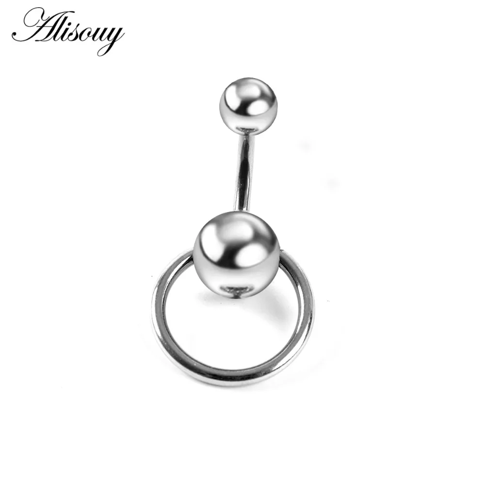 Alisouy 1 Piece 14G Surgical Stainless Steel Navel Rings Silver color Ball Sexy Belly Button Ring Body piercing Jewelry