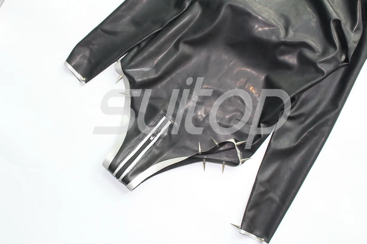 latex bodysuits wtih bust inflatable with back to crotch zip  in black and silver color